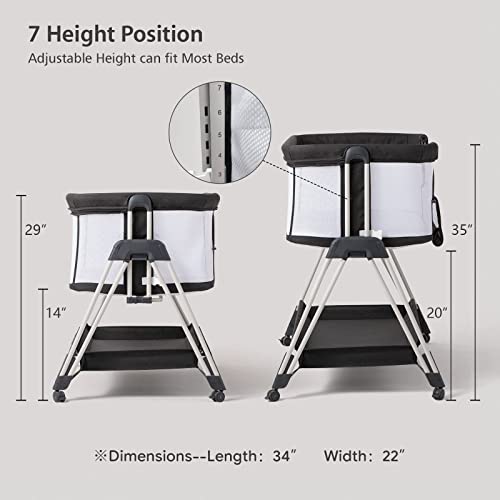 LUMINA™ - 7-fach höhenverstellbarer Baby-Co-Sleeper mit Rollen, Stauraum & Netzseiten (Schwarz & Weiß)