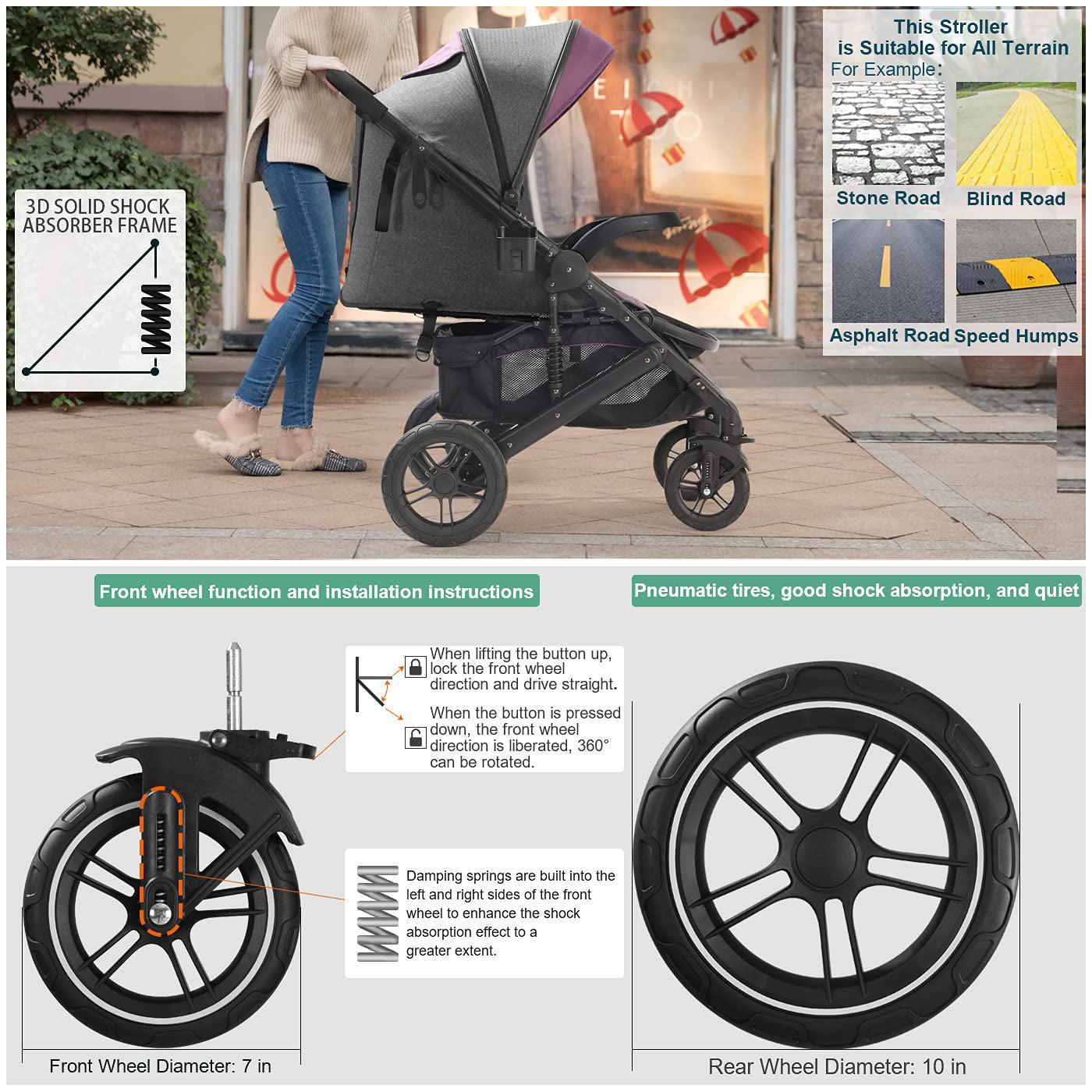Lightweight 2-in-1 Foldable Baby Stroller with Adjustable Canopy and Anti-Shock Wheels – Ideal Travel Stroller for On-the-Go Parents-6