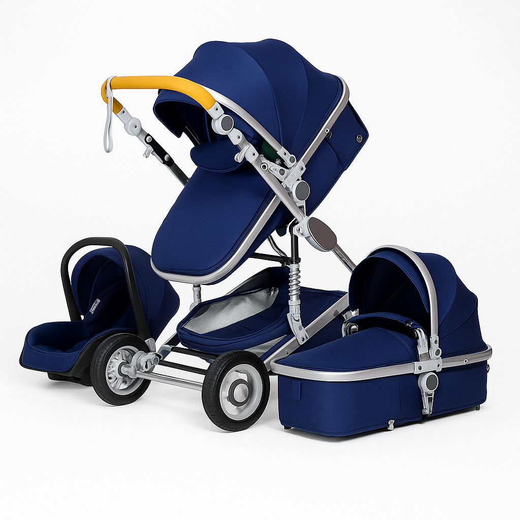 Luxuriöses 3-in-1 Baby-Kinderwagen-Reisesystem mit Autositz und Babybett – Vielseitig, leicht und einfach zusammenklappbar