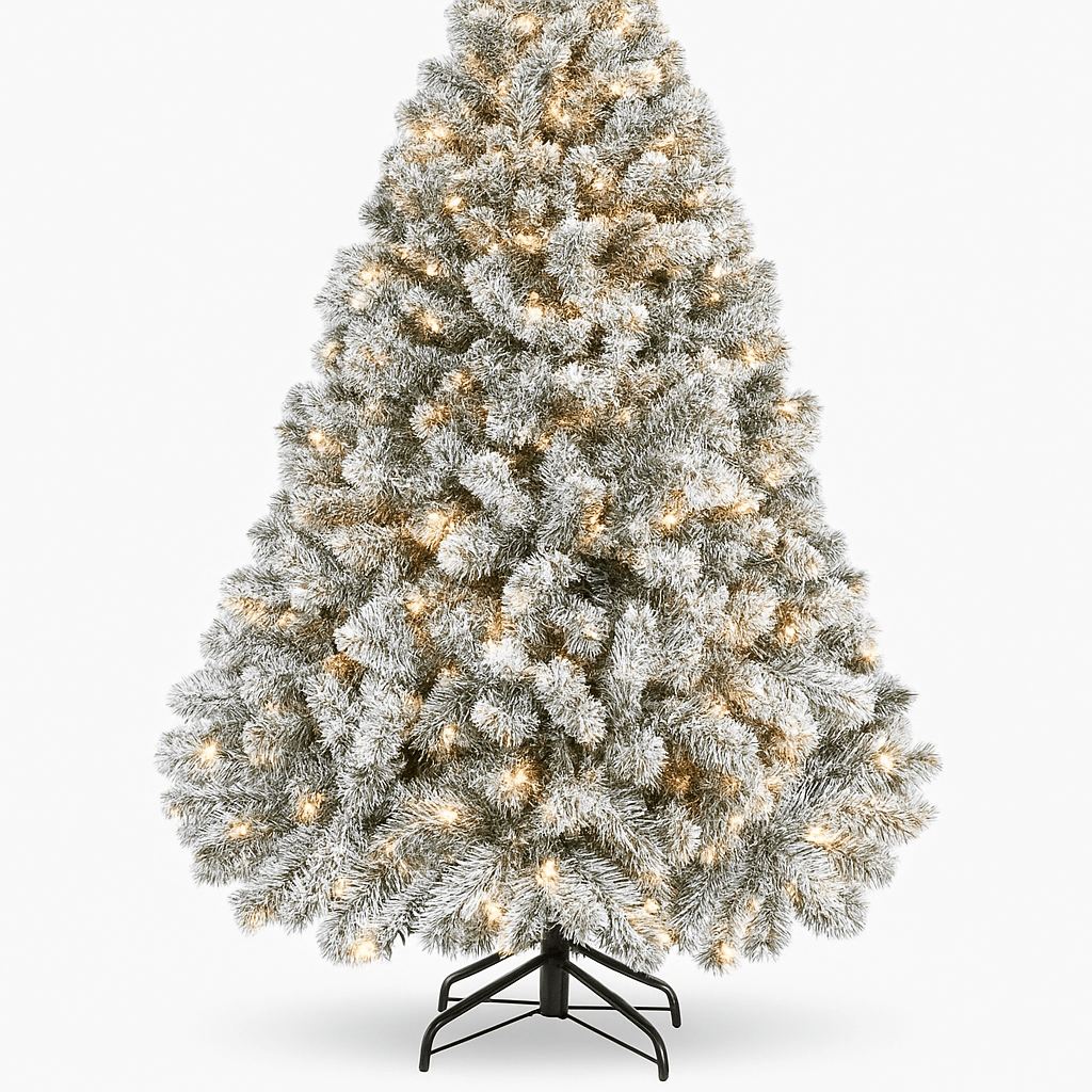 MildlyMama - FrostGleam™ Snow Flocked Spruce Christmas Tree – Pre - Lit Artificial Xmas Tree with Gold Decorations, Full & Easy Assemble Winter Decoration - National Tree Christmas Tree