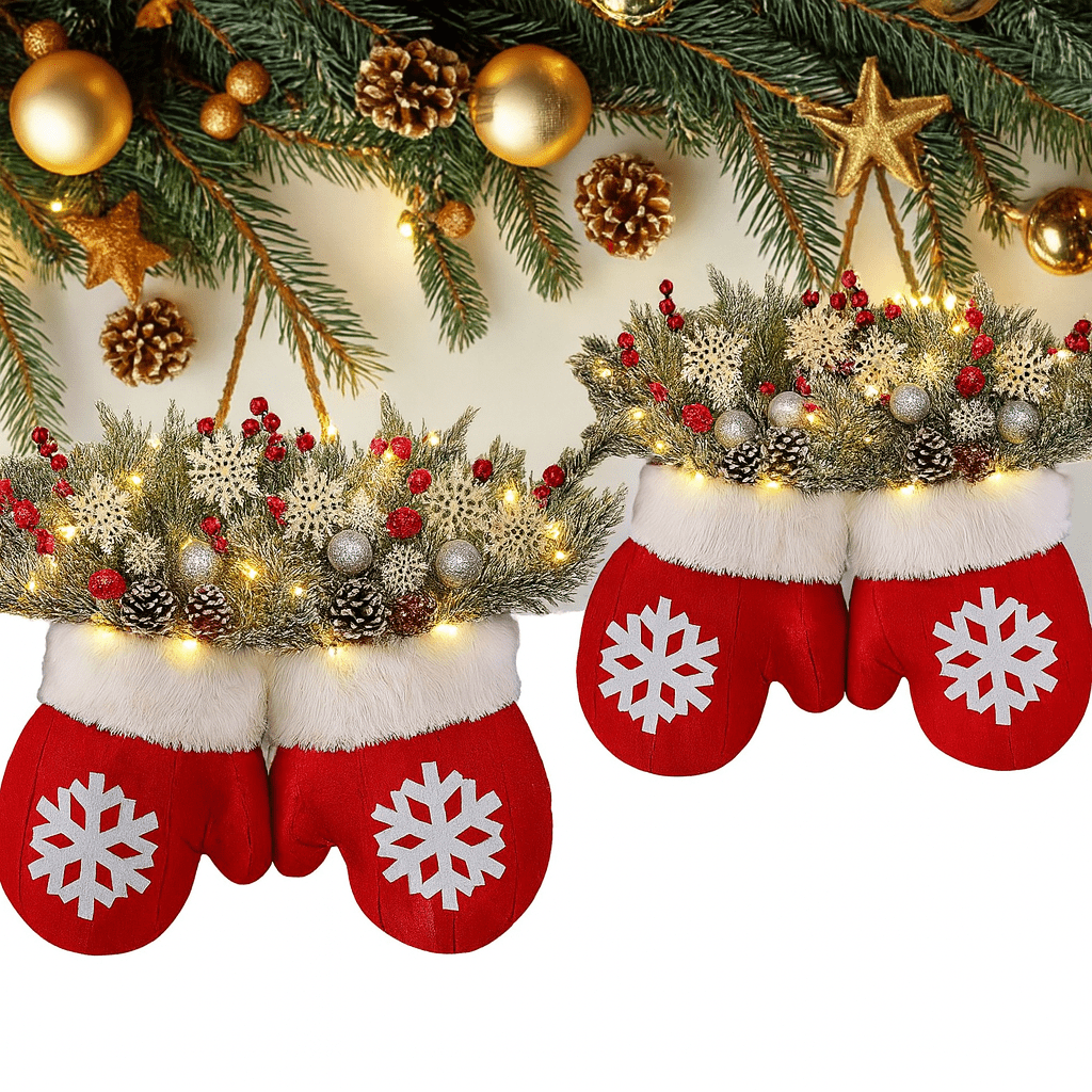 GlowHaven™ Twinkling Christmas Wreath – Pre-Lit Artificial Garland with LED Lights, Pinecones & Red Berries for Front Door Holiday Decor