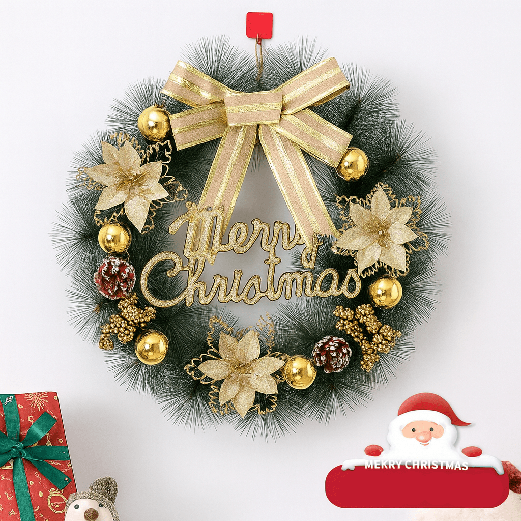 MildlyMama - HollyGlow™ Merry Christmas Wreath – 16", 20", 24" Pre - Lit Front Door Wreath with LED Lights, Pinecones & Red Berries Holiday Décor Christmas Wreath