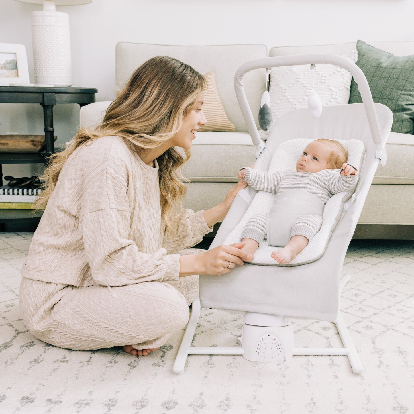 CALMORA™ – Lightweight Baby Bouncer Chair with Organic Cotton Cover | Foldable, Portable & Natural Soothing Motion