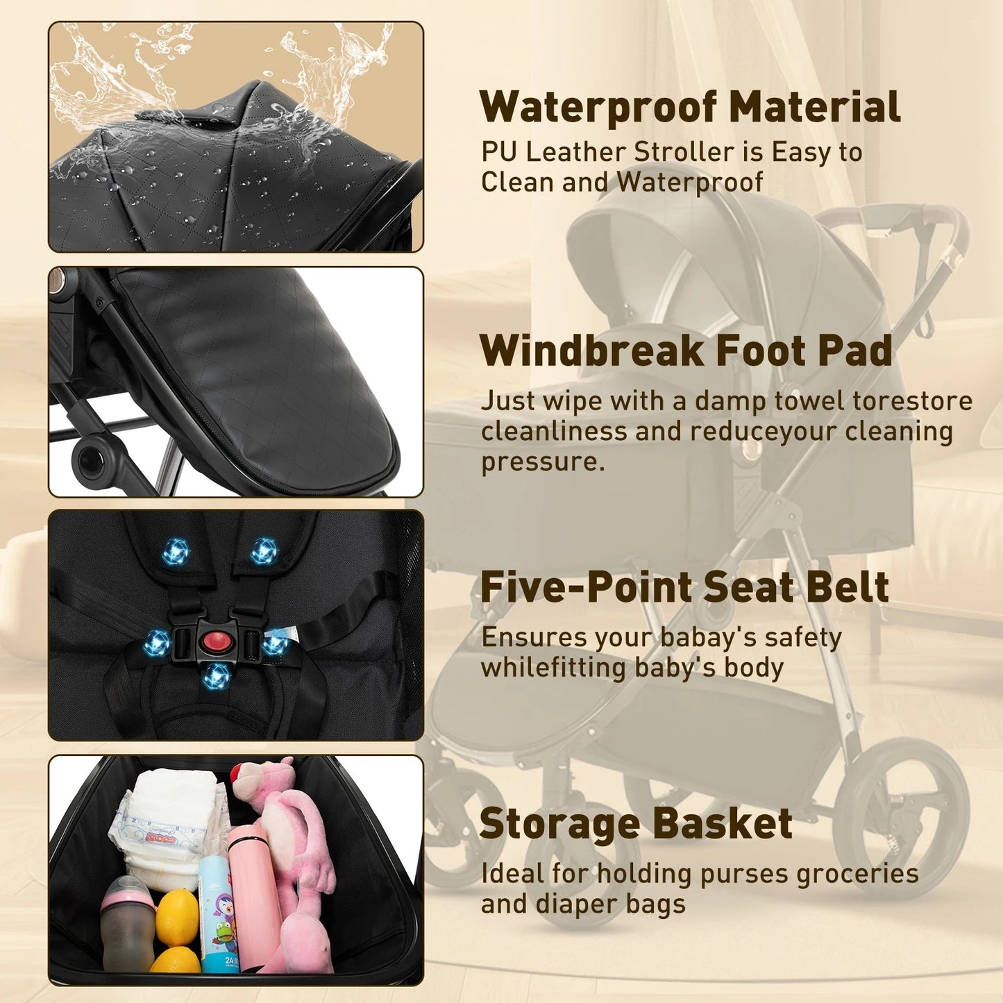 MildlyMama - Luxury Travel Stroller: 3-in-1 Aluminum Frame, Adjustable Canopy & Storage Basket Strollers & Accessories