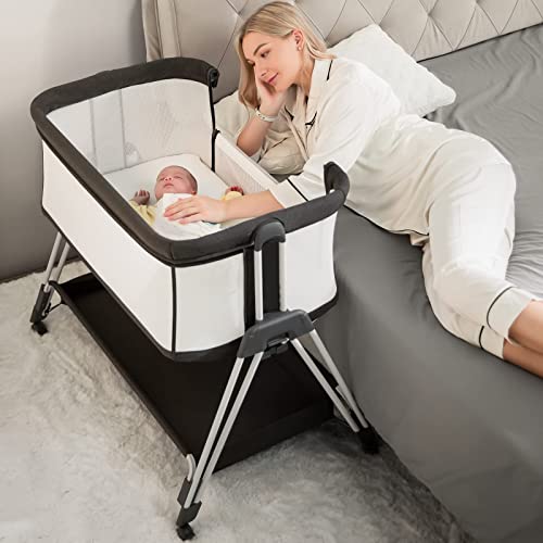LUMINA™ - 7-fach höhenverstellbarer Baby-Co-Sleeper mit Rollen, Stauraum & Netzseiten (Schwarz & Weiß)