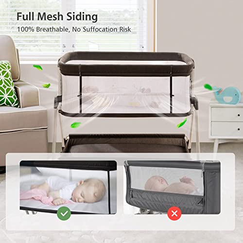 LUMINA™ - 7-fach höhenverstellbarer Baby-Co-Sleeper mit Rollen, Stauraum & Netzseiten (Schwarz & Weiß)