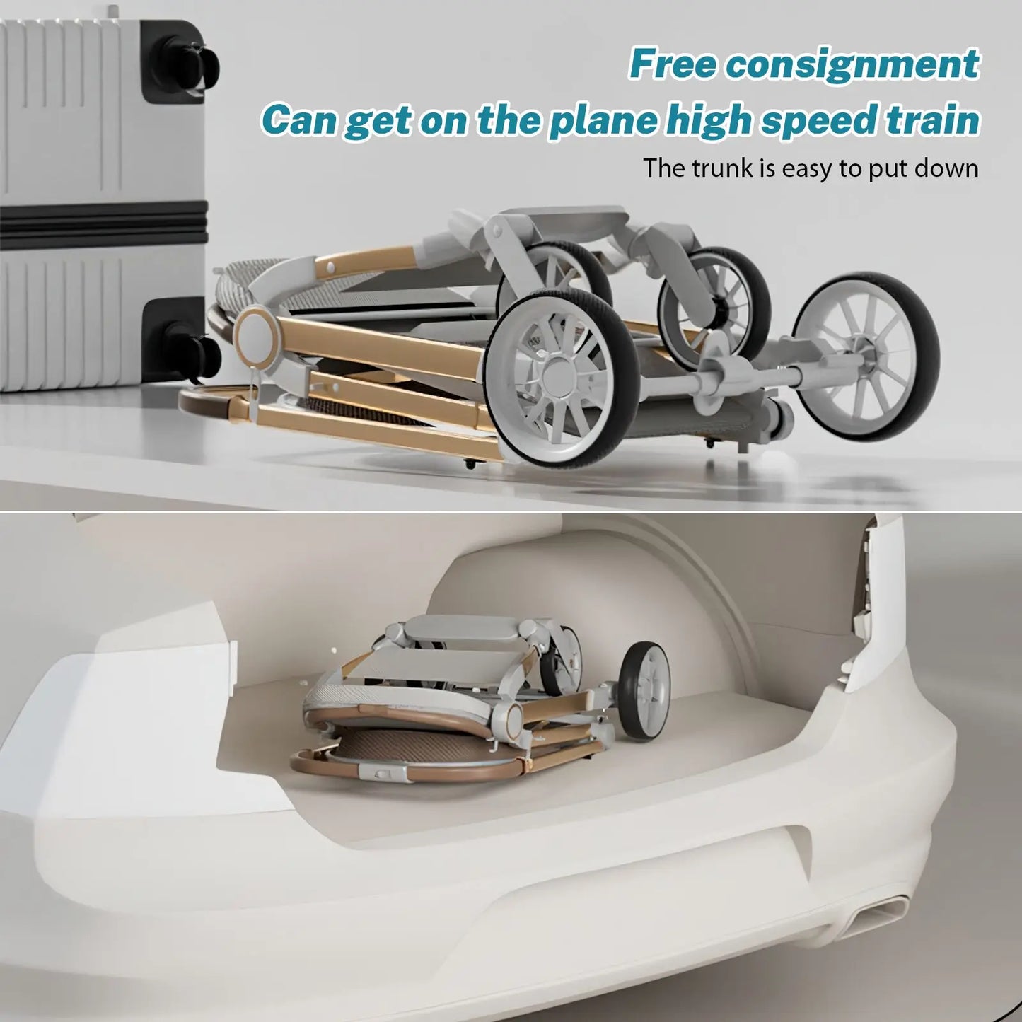 Portable Baby Stroller – Foldable Travel Stroller with Adjustable Handle and Shock Absorbers for Infants-4