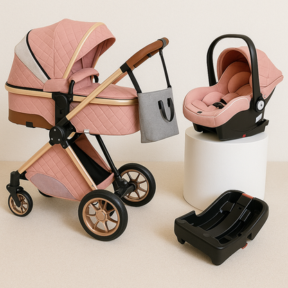 Premium 3-in-1 Baby-Kinderwagen-Reisesystem mit Autositz – Leicht, einfach zusammenklappbar, kompaktes Design für Eltern unterwegs