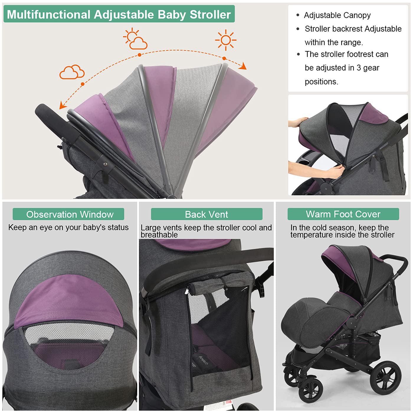 Lightweight 2-in-1 Foldable Baby Stroller with Adjustable Canopy and Anti-Shock Wheels – Ideal Travel Stroller for On-the-Go Parents-5