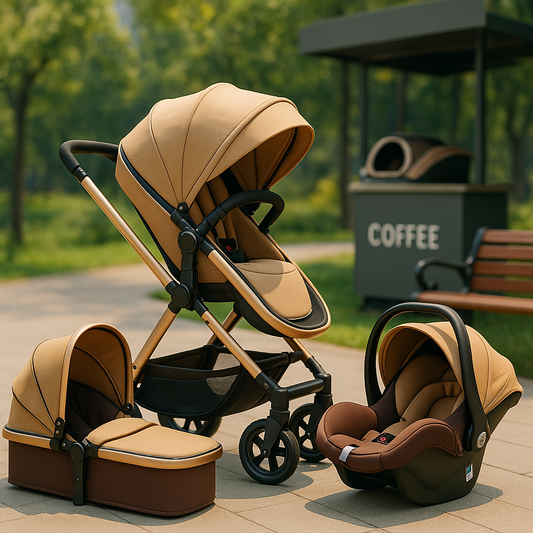 3-in-1 Babywagen- und Autositz-Set – Wendbar, leicht, zusammenklappbar – Neugeborenes bis Kleinkind – Khaki