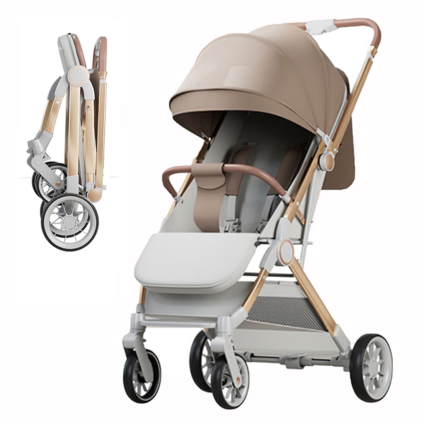 Tragbarer Kinderwagen – Faltbarer Reise-Kinderwagen mit verstellbarem Griff und Stoßdämpfern für Säuglinge