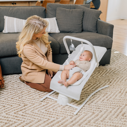 CALMORA™ – Lightweight Baby Bouncer Chair with Organic Cotton Cover | Foldable, Portable & Natural Soothing Motion