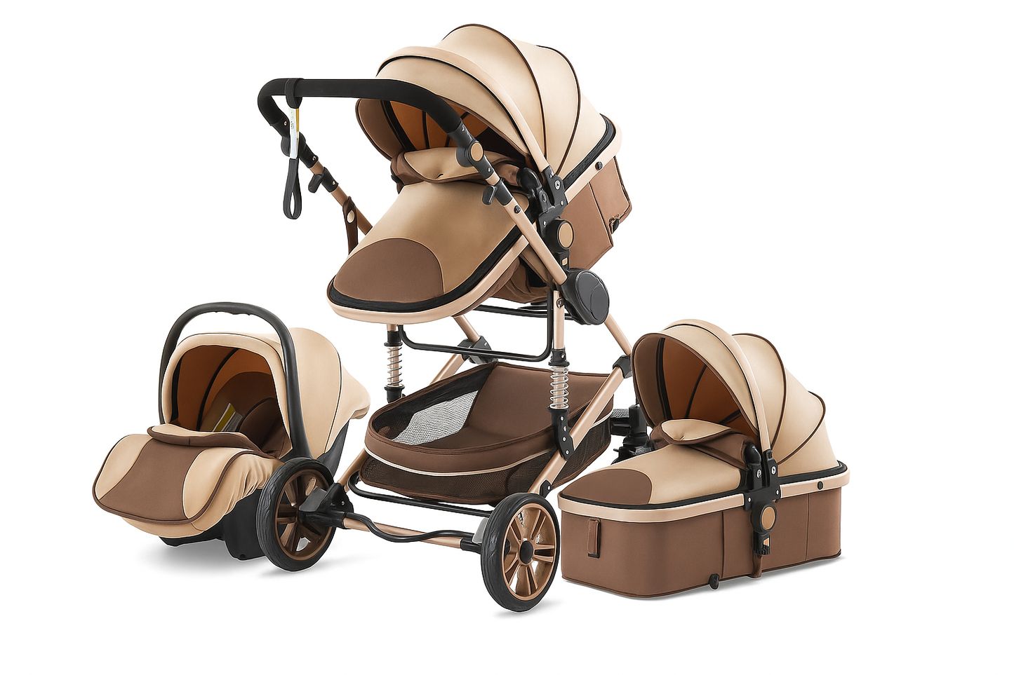 Luxuriöses 3-in-1 Baby-Kinderwagen-Reisesystem mit Autositz und Babybett – Vielseitig, leicht und einfach zusammenklappbar