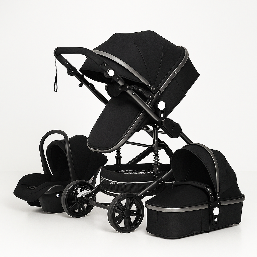 Luxuriöses 3-in-1 Baby-Kinderwagen-Reisesystem mit Autositz und Babybett – Vielseitig, leicht und einfach zusammenklappbar