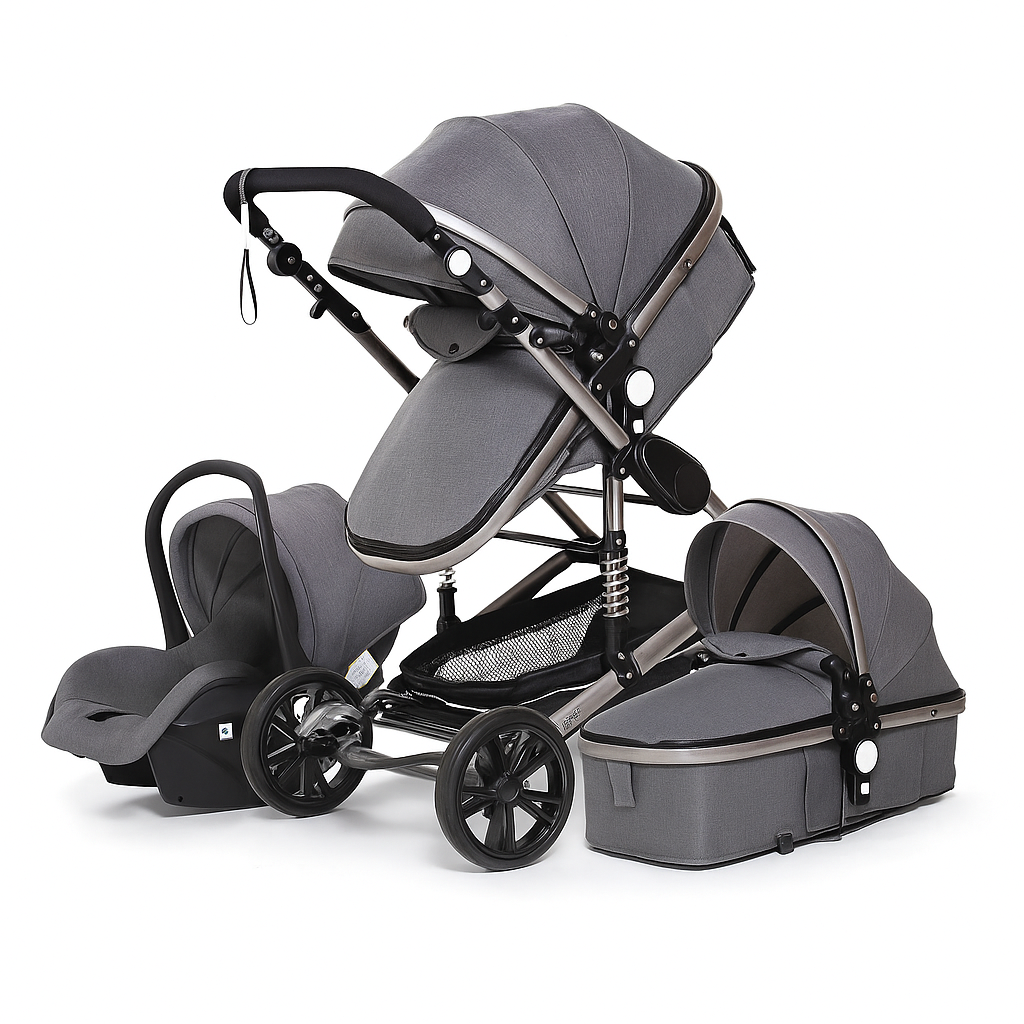 Luxuriöses 3-in-1 Baby-Kinderwagen-Reisesystem mit Autositz und Babybett – Vielseitig, leicht und einfach zusammenklappbar