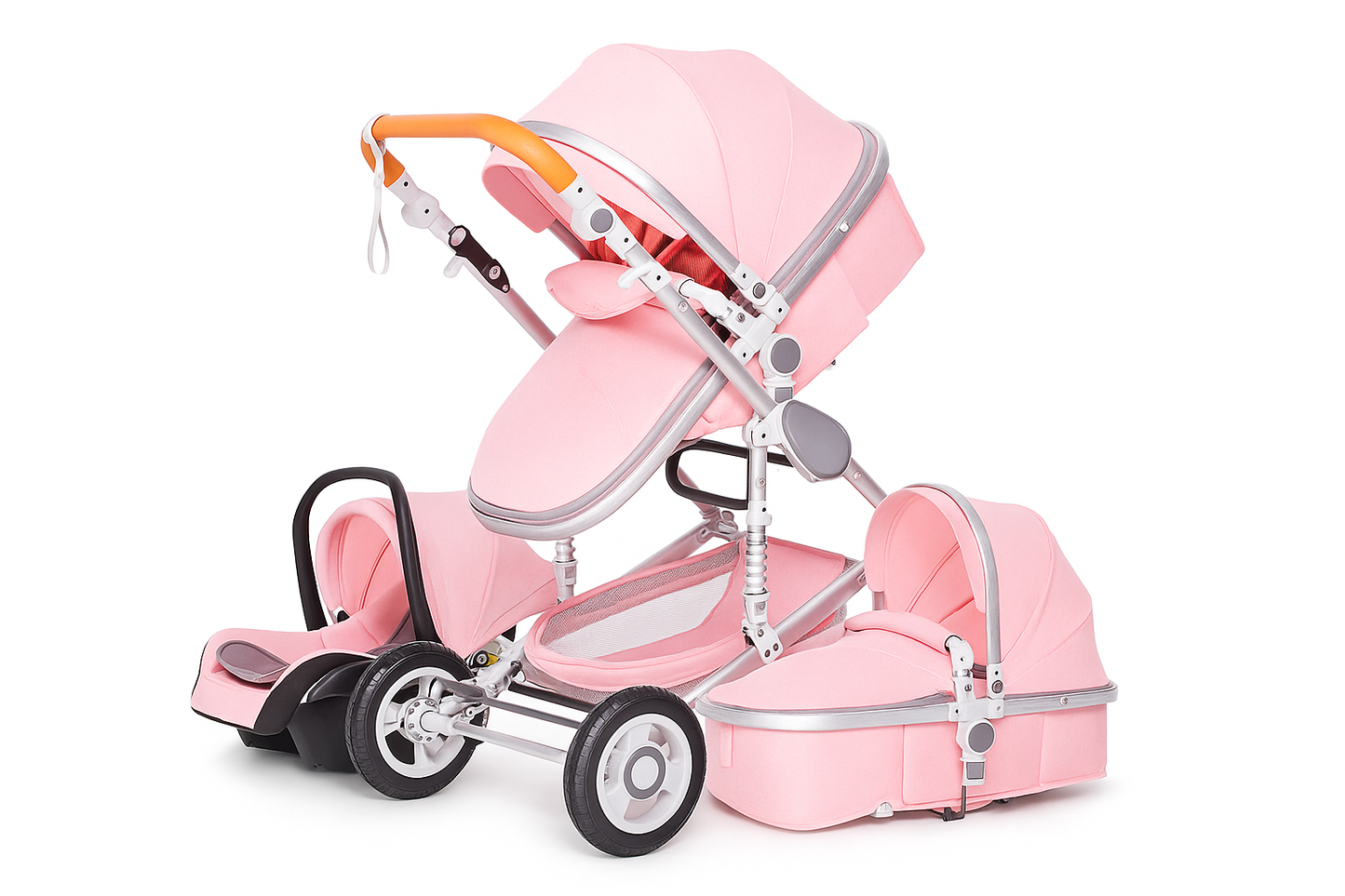 Luxuriöses 3-in-1 Baby-Kinderwagen-Reisesystem mit Autositz und Babybett – Vielseitig, leicht und einfach zusammenklappbar