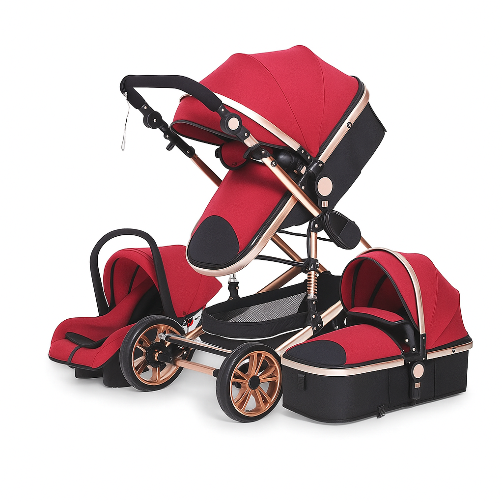 Luxuriöses 3-in-1 Baby-Kinderwagen-Reisesystem mit Autositz und Babybett – Vielseitig, leicht und einfach zusammenklappbar