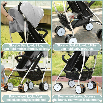 Lightweight 2-in-1 Baby Stroller with Adjustable Canopy and Ergonomic Design – Compact Travel Stroller for Easy Maneuverability-4