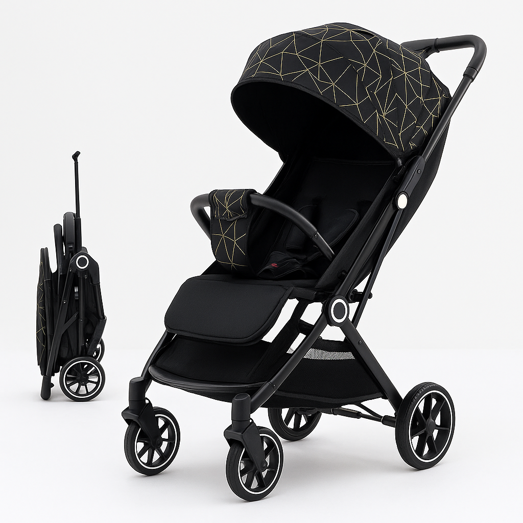 Tragbarer Kinderwagen mit verstellbarer Rückenlehne und Stoßdämpfung – kompakter Reise-Kinderwagen für Säuglinge von 0-4 Jahren