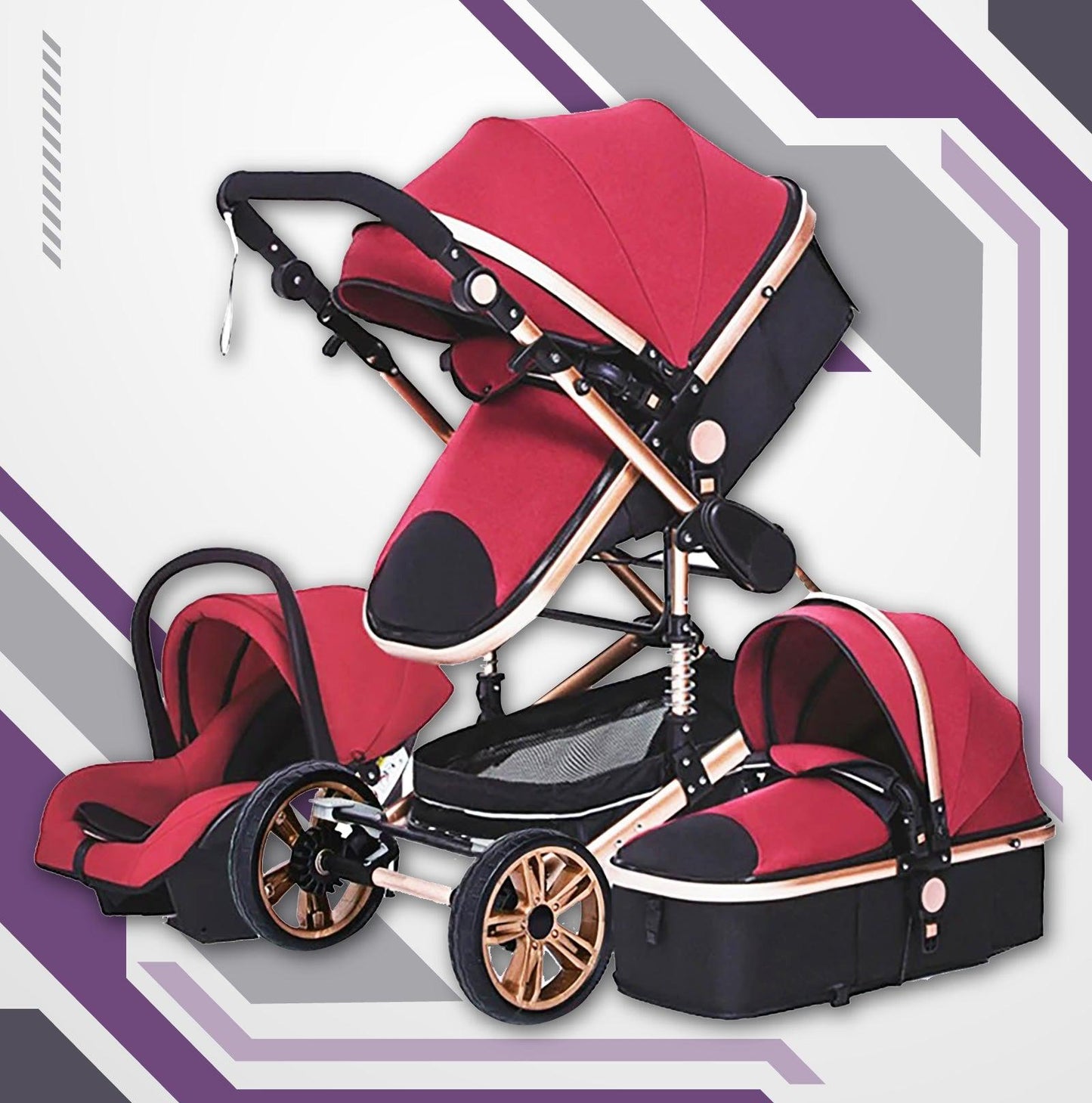 Luxury 3-in-1 Baby Stroller Travel System with Car Seat – Versatile, Lightweight, and Easy to Fold for Travel-2