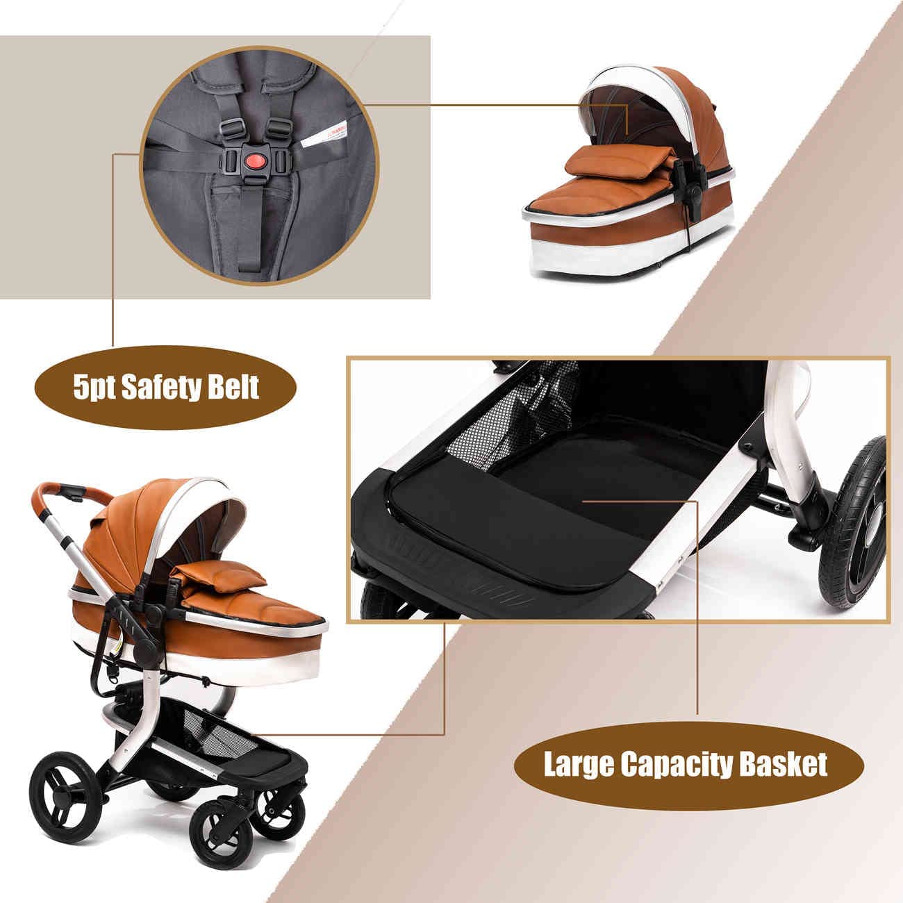 Luxury 3-in-1 Baby Stroller and Travel System with Reversible Seat, One-Hand Fold, and Anti-Shock Wheels – Lightweight and Versatile-3