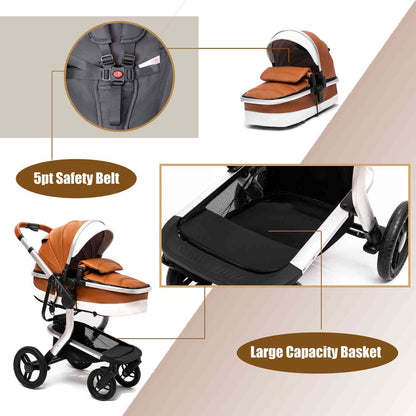 Luxury 3-in-1 Baby Stroller and Travel System with Reversible Seat, One-Hand Fold, and Anti-Shock Wheels – Lightweight and Versatile-3