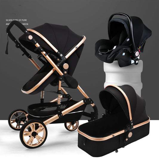 NOVA™ – 3-in-1 Baby Stroller & Travel System | Lightweight, Foldable & Reversible Pushchair for Newborn to Toddler - Black Gold