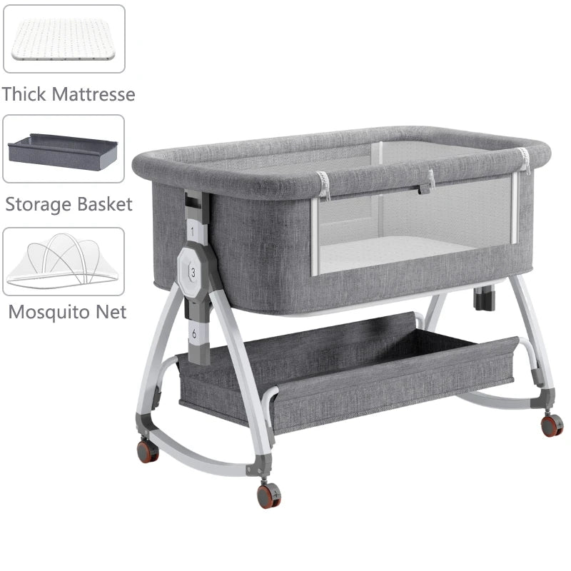NUBI™ – 3-in-1 Baby-Bassinet, Beistellbett & Spielplatz mit Rädern & Matratze