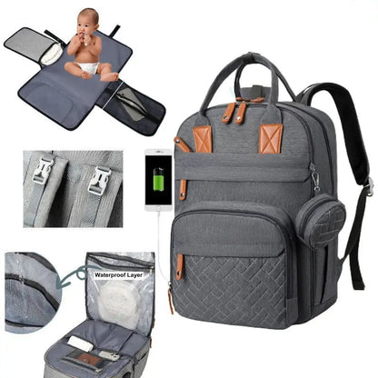 MAVO™ - Stilvoller & Geräumiger Wickelrucksack mit Kinderwagenhaken und Wickelmatte