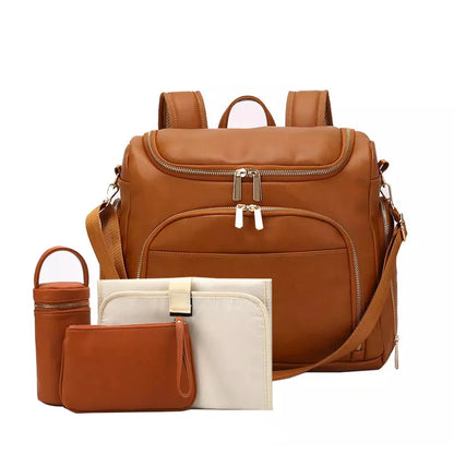 CARRA™ – Stilvoller Leder- und geräumiger Wickelrucksack mit Kinderwagenhaken, Wickelmatte und isolierten Flaschenhaltern