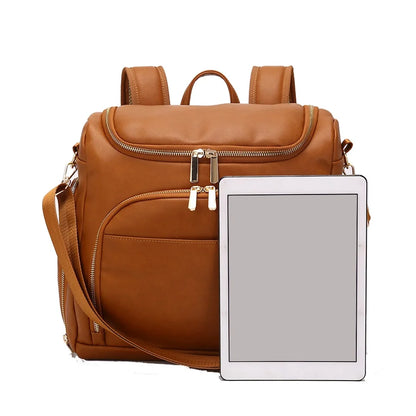 CARRA™ – Stilvoller Leder- und geräumiger Wickelrucksack mit Kinderwagenhaken, Wickelmatte und isolierten Flaschenhaltern