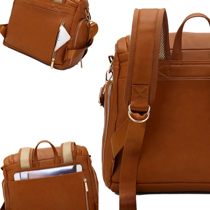 CARRA™ – Stilvoller Leder- und geräumiger Wickelrucksack mit Kinderwagenhaken, Wickelmatte und isolierten Flaschenhaltern