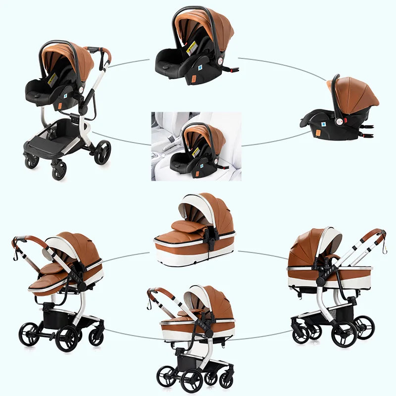NOVAIR™ – 3-in-1 Leder-Babywagen mit umkehrbarem Sitz und Wannenfunktion