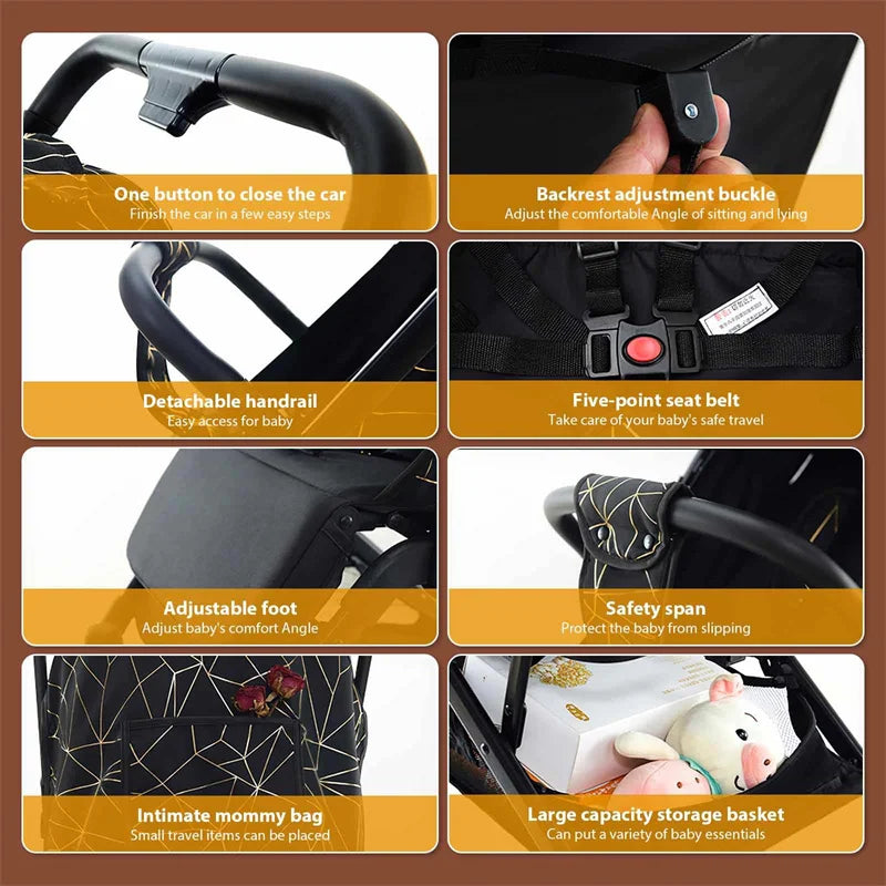 Portable Baby Stroller with Adjustable Recline and Shock Absorption – Compact Travel Stroller for Infants 0-4 Years-5