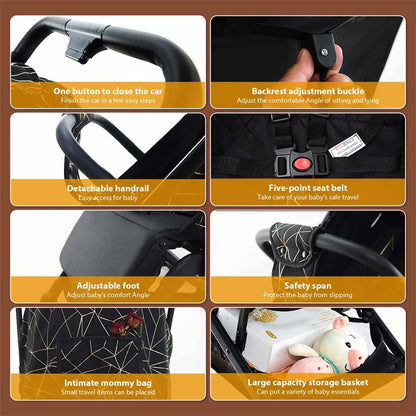 Portable Baby Stroller with Adjustable Recline and Shock Absorption – Compact Travel Stroller for Infants 0-4 Years-5