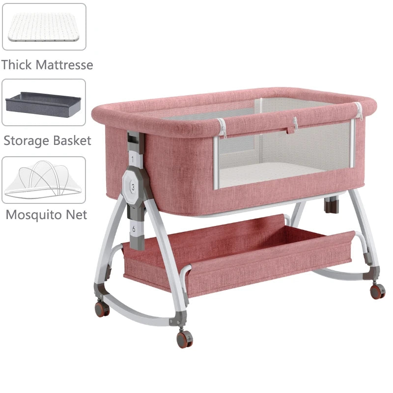 NUBI™ – 3-in-1 Baby-Bassinet, Beistellbett & Spielplatz mit Rädern & Matratze