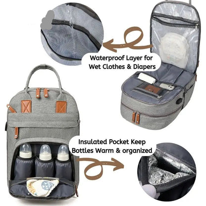 MAVO™ - Stilvoller & Geräumiger Wickelrucksack mit Kinderwagenhaken und Wickelmatte