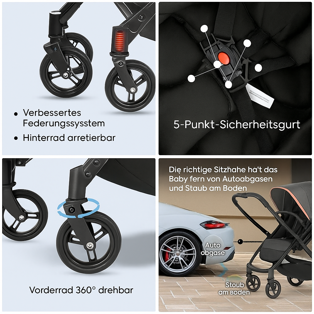 Luxuriöser tragbarer Kinderwagen mit Stoßdämpfung – faltbarer Reise-Kinderwagen für Säuglinge und Kleinkinder