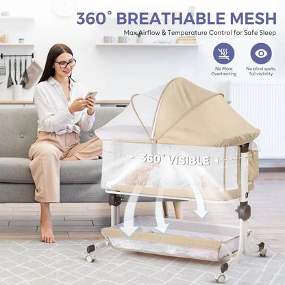 MildlyMama - Baby Bassinet Bedside Sleeper with Adjustable Height, Breathable Mesh Sides, and Storage – Portable Co Sleeper Crib for Safe Sleep Baby Bassinets