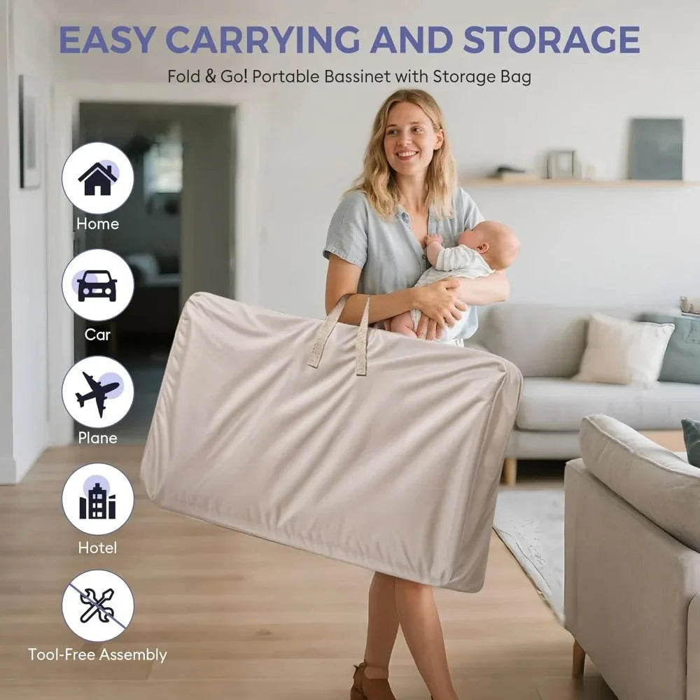 MildlyMama - Baby Bassinet Bedside Sleeper with Adjustable Height, Breathable Mesh Sides, and Storage – Portable Co Sleeper Crib for Safe Sleep Baby Bassinets