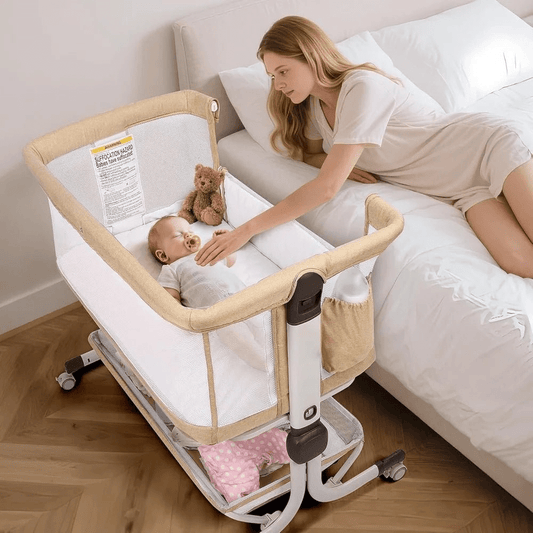MildlyMama - Baby Bassinet Bedside Sleeper with Adjustable Height, Breathable Mesh Sides, and Storage – Portable Co Sleeper Crib for Safe Sleep Baby Bassinets