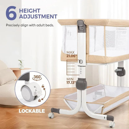 MildlyMama - Baby Bassinet Bedside Sleeper with Adjustable Height, Breathable Mesh Sides, and Storage – Portable Co Sleeper Crib for Safe Sleep Baby Bassinets