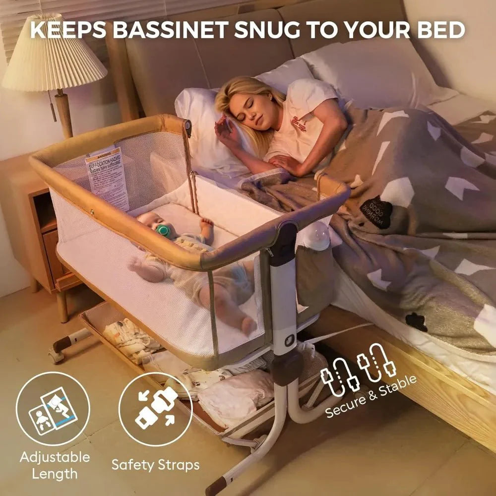 MildlyMama - Baby Bassinet Bedside Sleeper with Adjustable Height, Breathable Mesh Sides, and Storage – Portable Co Sleeper Crib for Safe Sleep Baby Bassinets