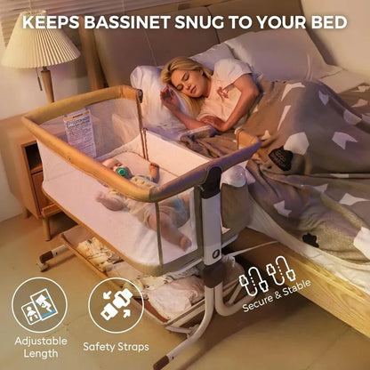 MildlyMama - Baby Bassinet Bedside Sleeper with Adjustable Height, Breathable Mesh Sides, and Storage – Portable Co Sleeper Crib for Safe Sleep Baby Bassinets