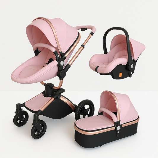 3-in-1 Luxus-Babykinderwagen-Reisesystem mit 360° drehbarem Sitz und verstellbarem Lenker