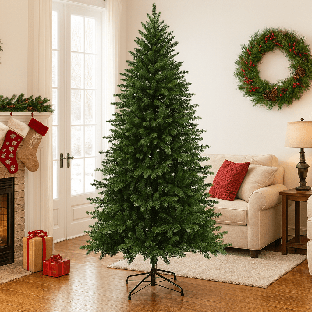 MildlyMama - Balsam Hill Style Artificial Xmas Tree - Pre - lit Christmas Tree, Full Evergreen Body with Warm LED Lights