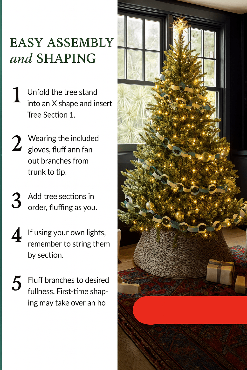 MildlyMama - Balsam Hill Style Artificial Xmas Tree - Pre - lit Christmas Tree, Full Evergreen Body with Warm LED Lights