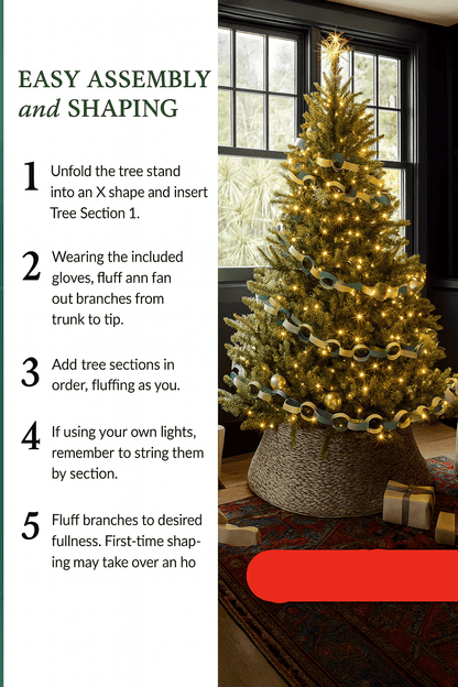 MildlyMama - Balsam Hill Style Artificial Xmas Tree - Pre - lit Christmas Tree, Full Evergreen Body with Warm LED Lights