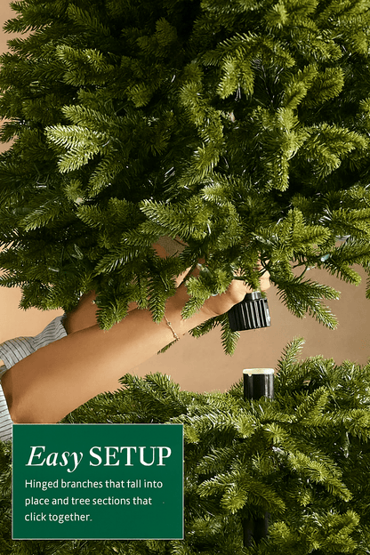 MildlyMama - Balsam Hill Style Artificial Xmas Tree - Pre - lit Christmas Tree, Full Evergreen Body with Warm LED Lights