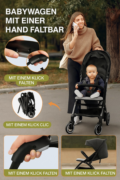 Kompakter ultraleichter Kinderwagen – faltbarer Reise-Kinderwagen mit verstellbarer Rückenlehne und stoßdämpfenden EVA-Reifen